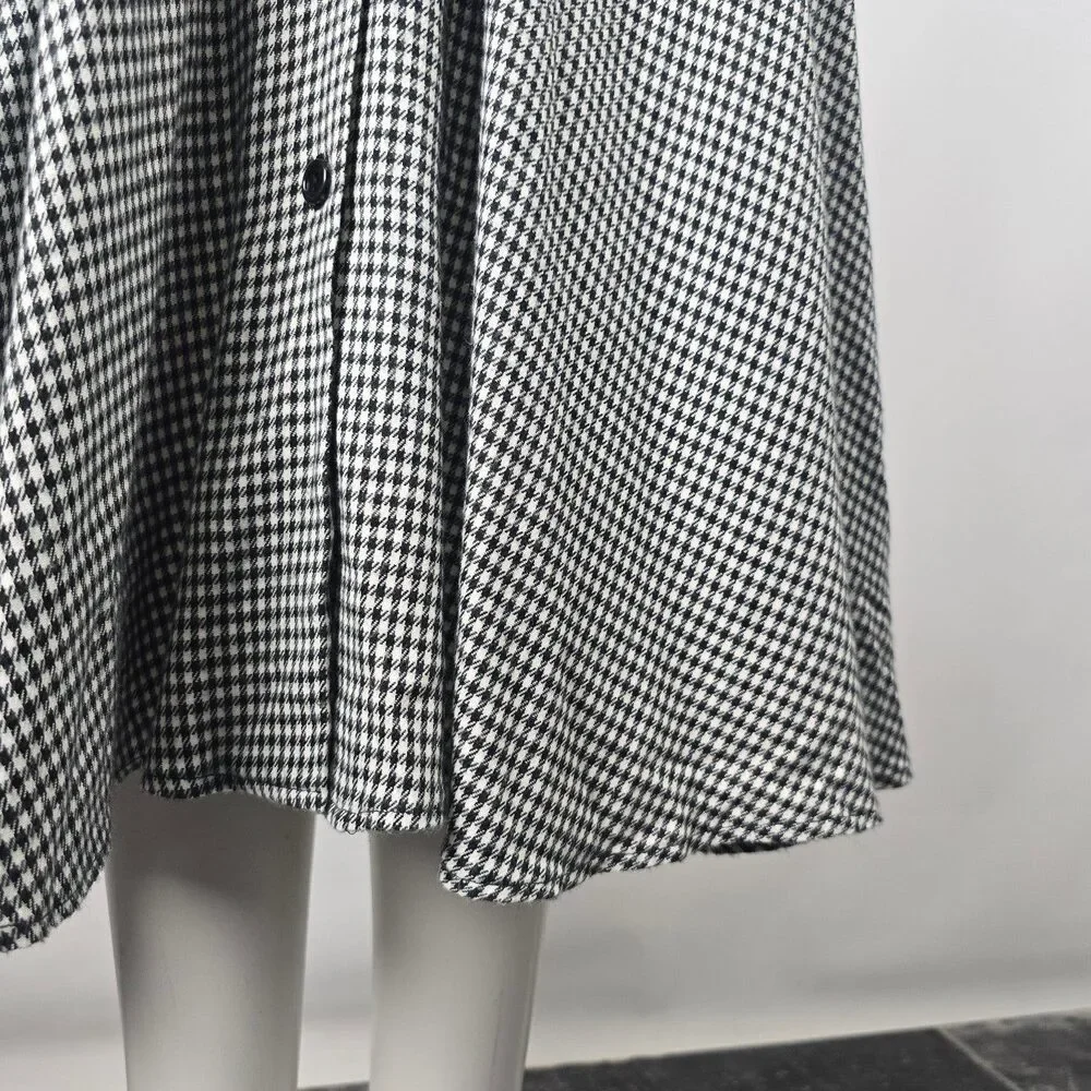 Vintage Algo Ettes Black Hounds Tooth Long Sleeve Button Up Midi Dress Size S/M - Picture 6 of 12